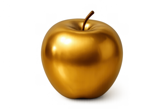 Golden apple symbolizing wealth, success, and prosperity, casting a subtle shadow on a transparent background