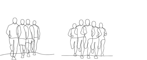 Continuous line drawing of people running marathon together