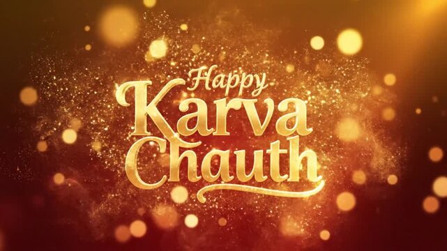 Happy Karva Chauth Greeting Gold Particle Explosion