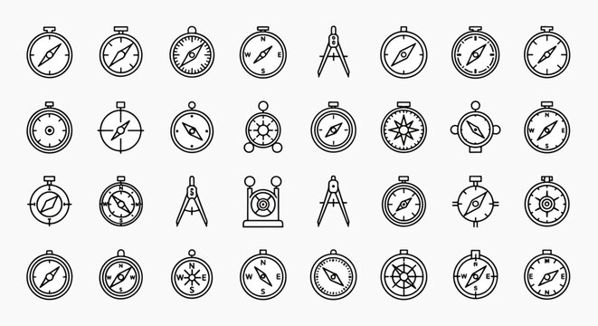 Collection of Compass Icons Vector Set Navigation Tools Graphic Resources Marine Adventure Symbols Outdoor Exploration Equipment