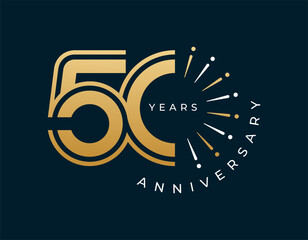 Obraz premium 50 Years Anniversary with fireworks design vector illustration. Unique 50 years logo design template. In gold color.