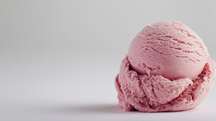 Close Up Of A Pink Strawberry Ice Cream Scoop With Sparkles On A Light Gray Background