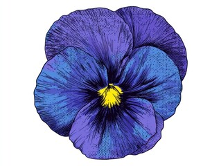 Close Up Of A Purple And Blue Pansy Flower With A Yellow Center Isolated On A White Background