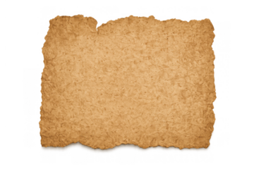 Old parchment paper texture with torn rustic edges providing an antique vintage background on transparent alpha channel