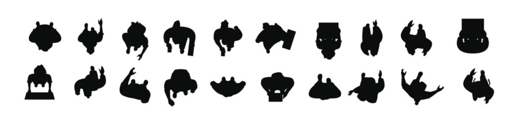 people top view cartoon persons heads from above group