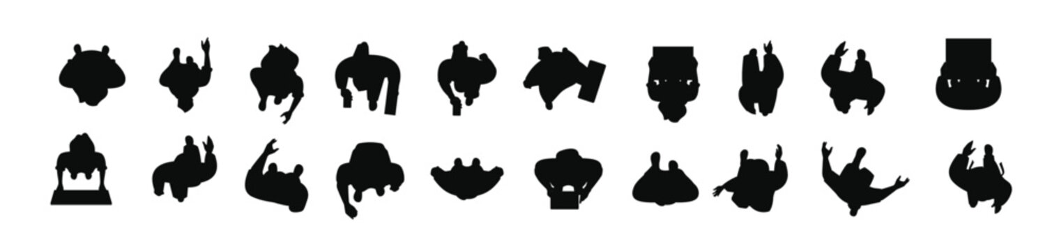 people top view cartoon persons heads from above group