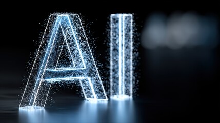 Glowing AI letters at the center of a digital blue circuit board, representing artificial intelligence, data flow, and future technology. 3d Rendering