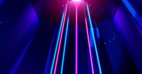 Dark abstract background. Neon glow background, laser in an empty room.
