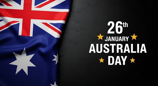 Australia day celebration with australian flag and text on dark background for 26th january - Powered by Adobe