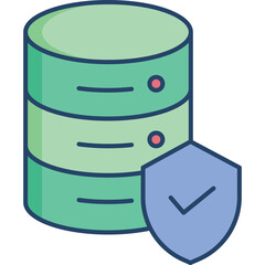 Green database server icon with blue shield and check mark on transparent background symbol for data security and protection concept vector illustration
