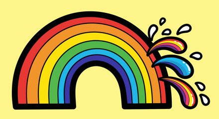 Vibrant Rainbow Arch with Colorful Splashes Illustration.