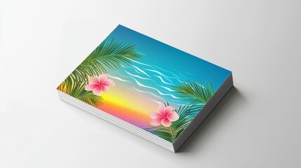 professional and elegant tropical-themed business card design with a Caribbean island vibe. A sleek layout featuring a vibrant background with a sunset gradient blending warm orange, pink, and yellow 