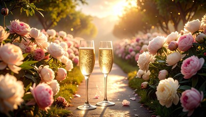 Elegant celebration with two sparkling champagne glasses toasting joyful occasions and festivities.