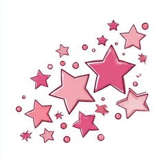 Cluster Of Pink And Red Stars Scattered On A White Background With Small Bubbles