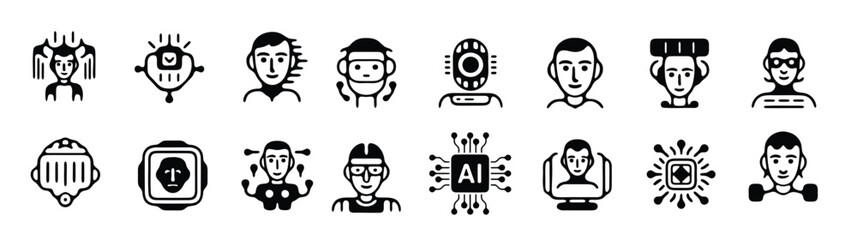 Red AI Technology Icons Set for Modern Design