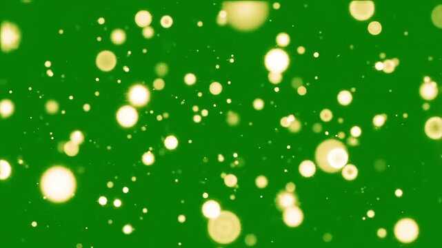Soft golden bokeh lights dance against a vibrant green backdrop, creating a magical and festive atmosphere.