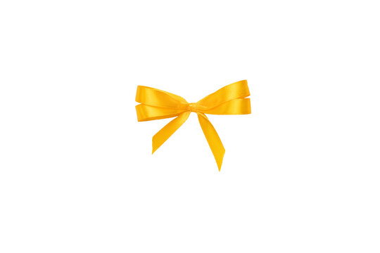Bright yellow ribbon bow isolated on white background. Perfect for gift wrapping, festive decorations or product packaging concepts.