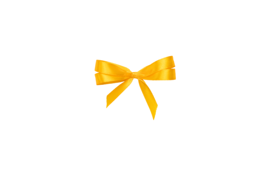 Bright yellow ribbon bow isolated on white background. Perfect for gift wrapping, festive decorations or product packaging concepts.