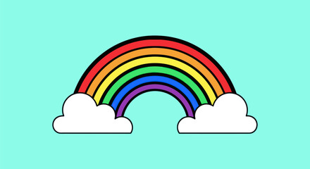 Vibrant Rainbow Arching Between Fluffy White Clouds.