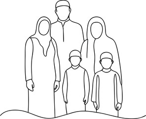 Line art of a Muslim family together