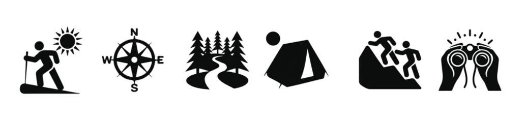 Red and Black Outdoor Icons for Hiking, Camping, and Exploration