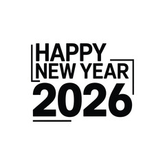 Happy new year 2026 text graphic with bold typography and simple design