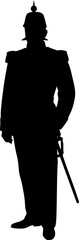 Black Silhouette of 18th Century Soldier in Formal Uniform with Sword