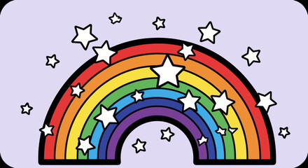 Vibrant Rainbow with Sparkling Stars Illustration.