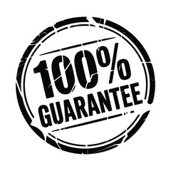 Distressed grunge stamp seal with 100 percent guarantee text and circular border