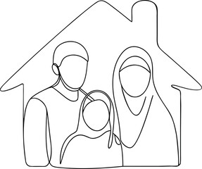 Minimalist family portrait inside house one line art
