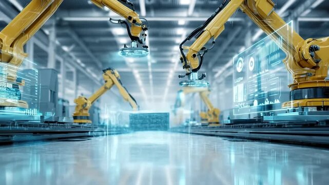 Advanced robotic arms automate production in modern factory setting