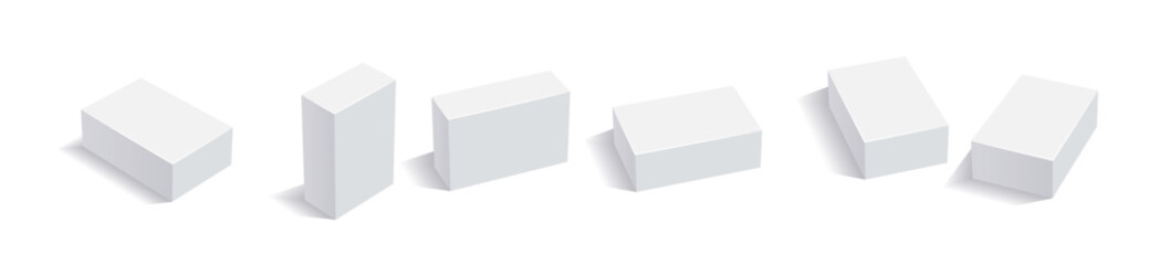  rectangle white boxes d rendering with shadows box set