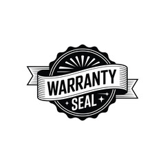 Vintage style warranty seal emblem with ribbon and text guaranteeing product quality