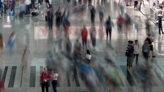 Timelapse Crowd of People Walking a Busy Street at City. People in Motion Blur and Vibrant Town Atmosphere. Representing Urban Life and Activity Rush Hour a Large Group Persons Along Outdoor 4k