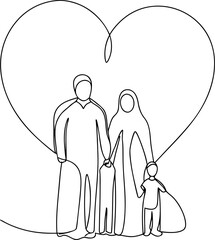 Muslim family line art under heart shape outline