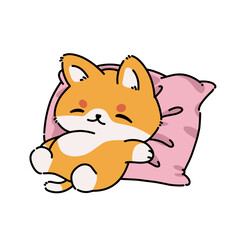 adorable cartoon cat resting on a soft pillow.