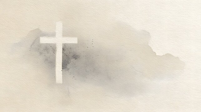 Serene Ash Wednesday watercolor illustration a spiritual cross on beige background evokes quiet reflection