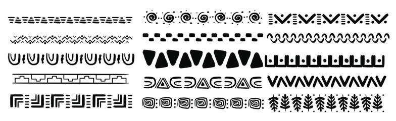 set african tribal motive border in doodle hand drawn style © Bukev