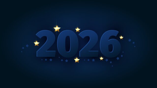 Minimal new year 2006 card template. Blue digits and gold shining stars