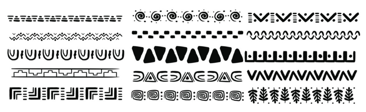 set african tribal motive border in doodle hand drawn style