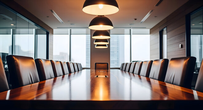 Sleek executive boardroom prepared for high level leadership and negotiations - Powered by Adobe