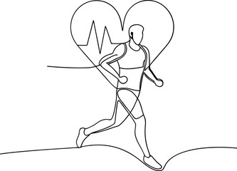 Runner continuous line art for cardio health