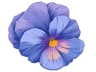 Delicate Blue Pansy Flower With Yellow Center Detailed Petals Soft Lighting Isolated White Background