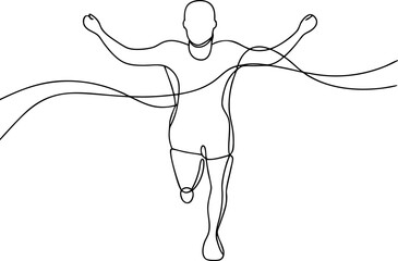 Runner finishing race continuous line drawing illustration