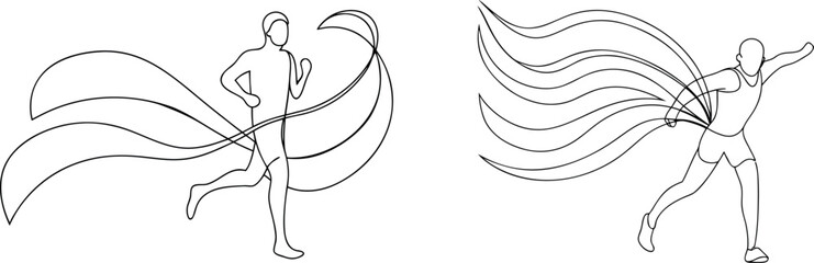 Running athlete continuous line art vector illustration