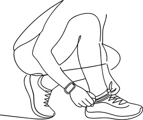 Runner ties shoelace before exercise minimalist line drawing