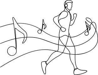 Running man listens to music continuous line art