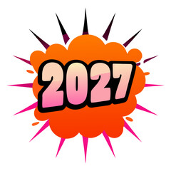 Energetic 2027 new year cloud design isolated on, a dynamic graphic element for festive promotions and celebratory announcements, adding a touch of excitement