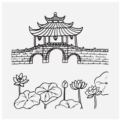 chinese temple sketch