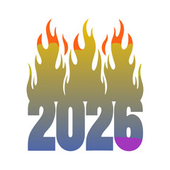 The year 2026 in gradient numbers with flames isolated on a modern and eyecatching design element for various purposes